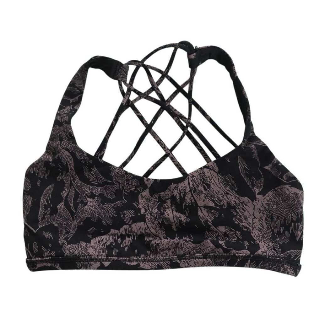 Lululemon Women's Size 4 Black Dusky Purple Cross Back Sports Bra